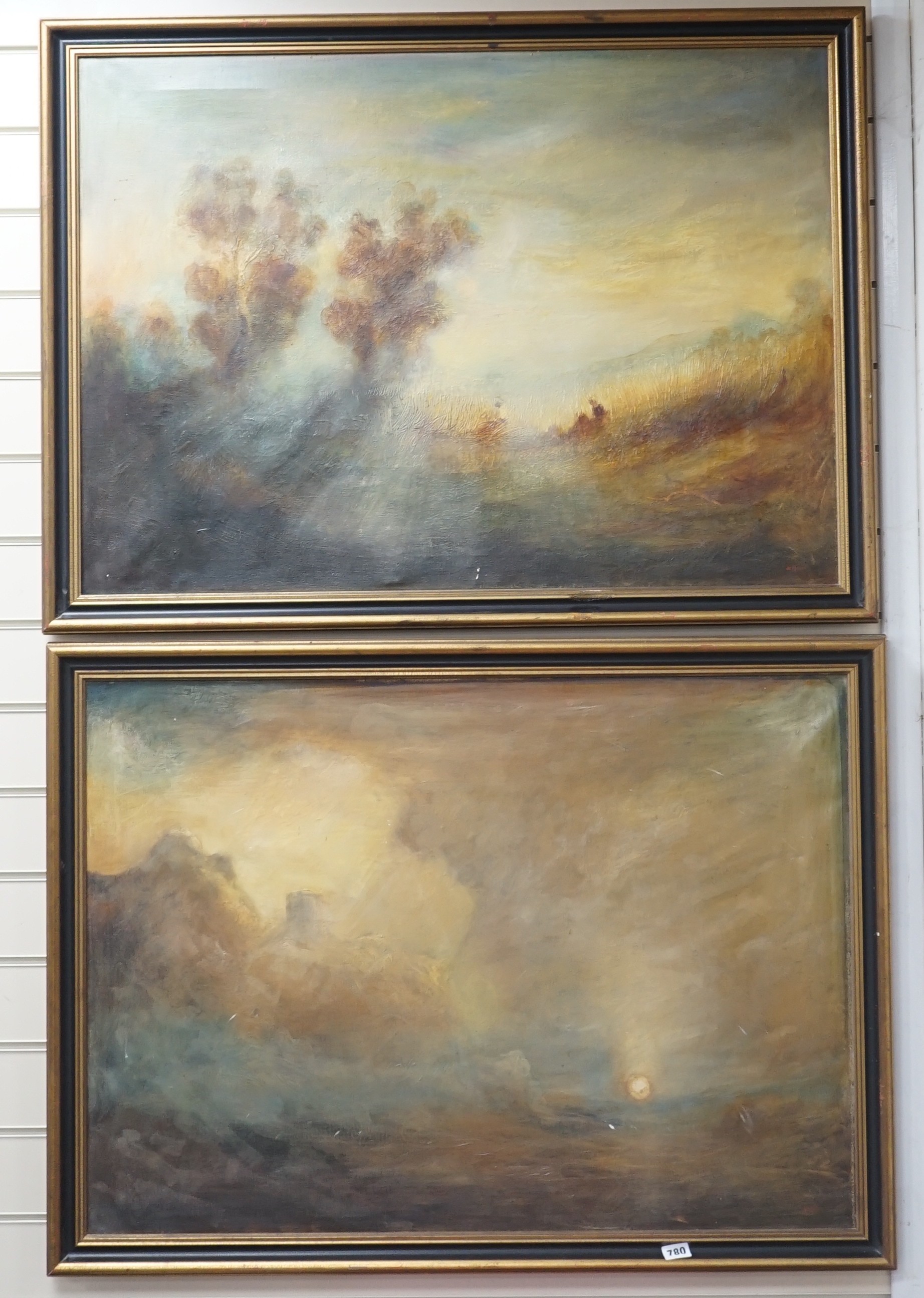 Andre de Moller, pair of oils on canvas, ethereal landscapes, signed, 65 x 90cm